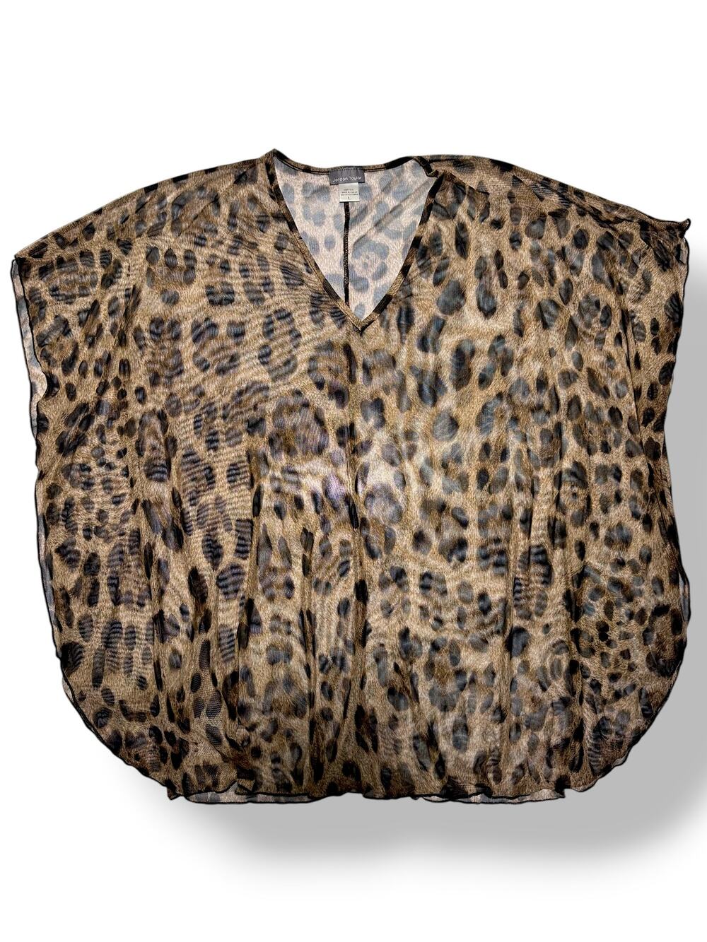 Jordan Taylor Sheer Leopard Mesh V-neck Blouson Top Size Large